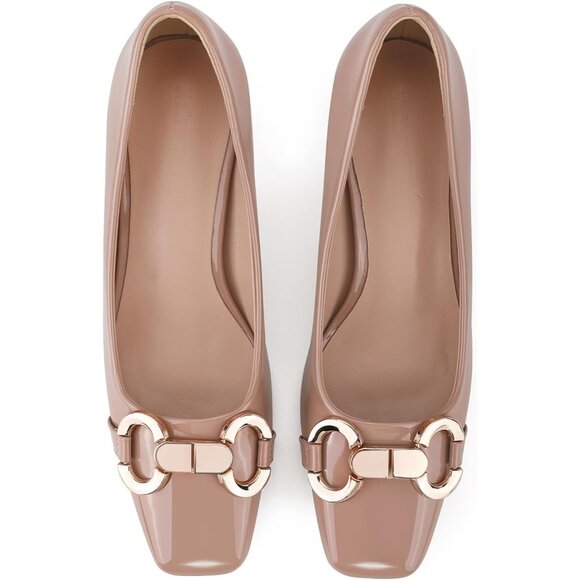 Women's Nude Closed Square Toe Pump Low Kitten Heel Comfortable Dress Pump Shoes - Picture 1 of 7